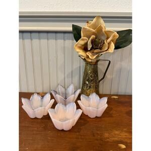 Lotus Opalescent Glass Bowls Set of Four Pink Lavender Vintage Tableware Decor